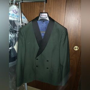 J Crew double breasted olive green with black lapel blazer.